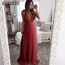 Load image into Gallery viewer, Affogatoo Sexy deep v neck backless summer pink dress women Elegant lace evening maxi dress Holiday long party dress ladies 2019