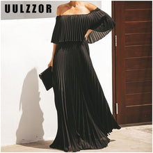 Load image into Gallery viewer, UULZZOR Off shoulder dresses pleated long dress Women party dress maxi ruffle solid pink autumn dresses Elegant 2019 Vestidos